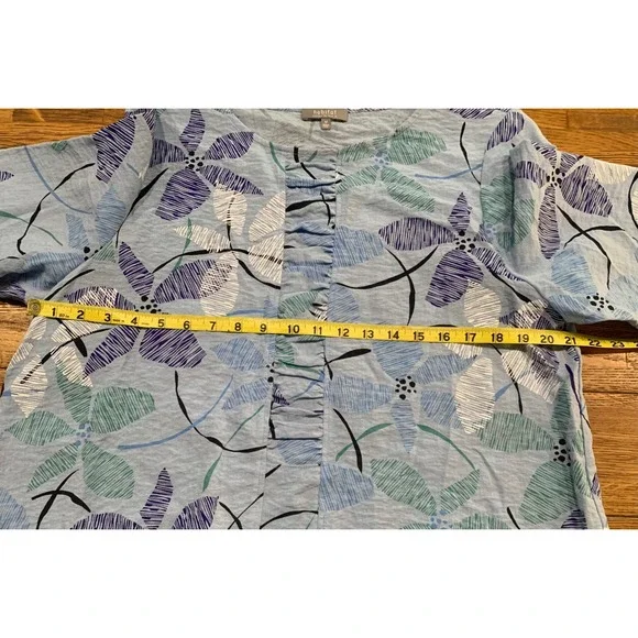 Habitat Cropped Nature Floral Bohemian Tunic Blouse Pleated Cozy Relaxed Earthy - Picture 5 of 9